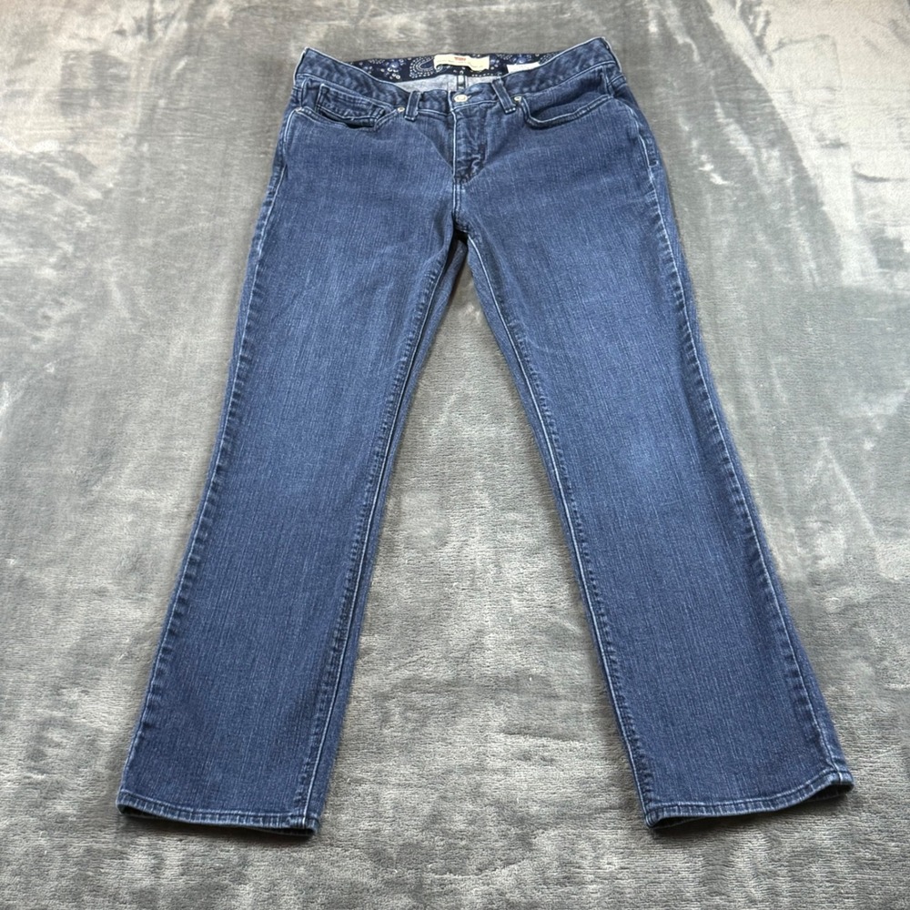 Levis 525 Perfect Waist Straight Leg Jeans Dark Wash Blue Paisley Size 8 S/C
